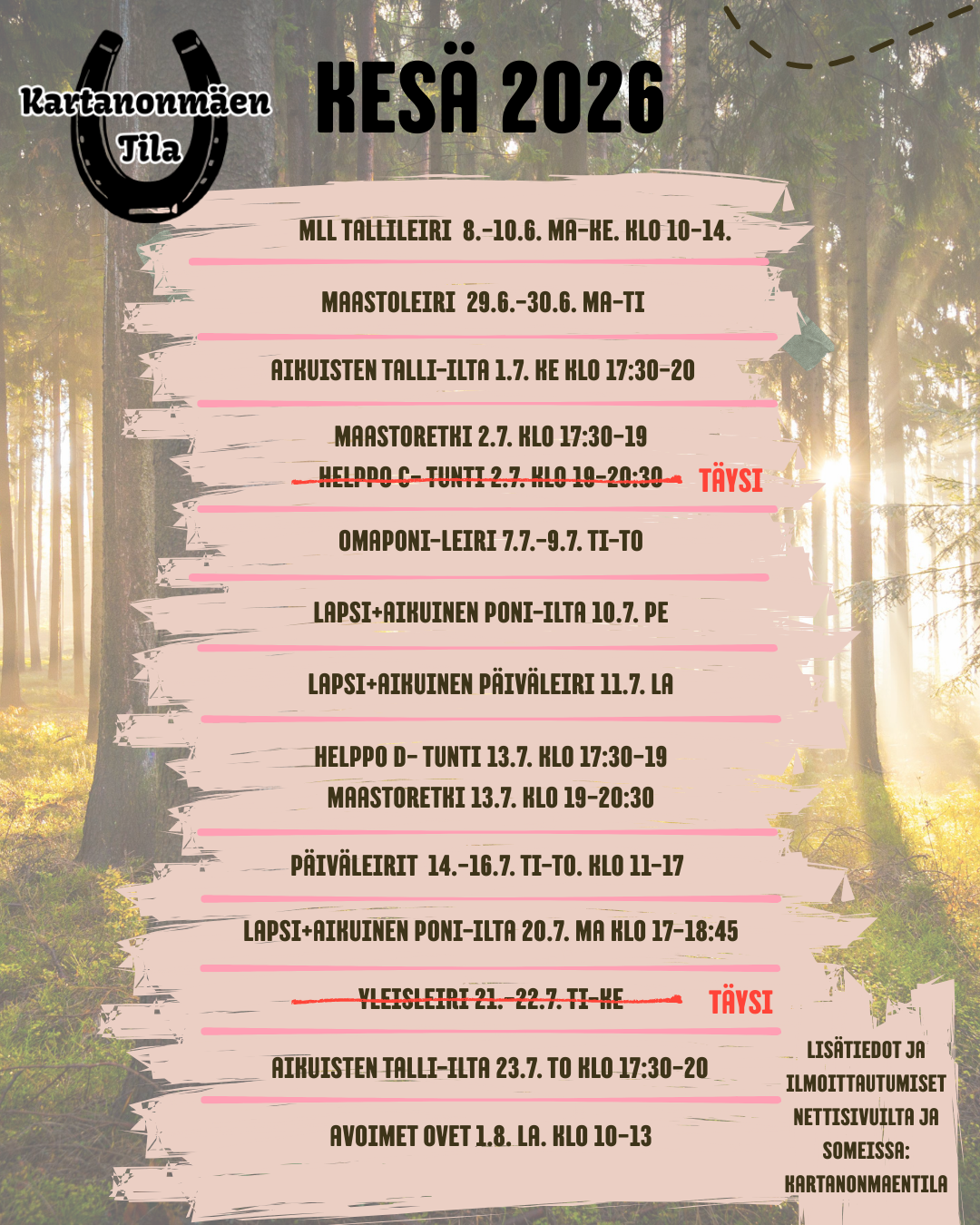 Lisätiedot kohdassa leirit, kerhot ja kurssit!